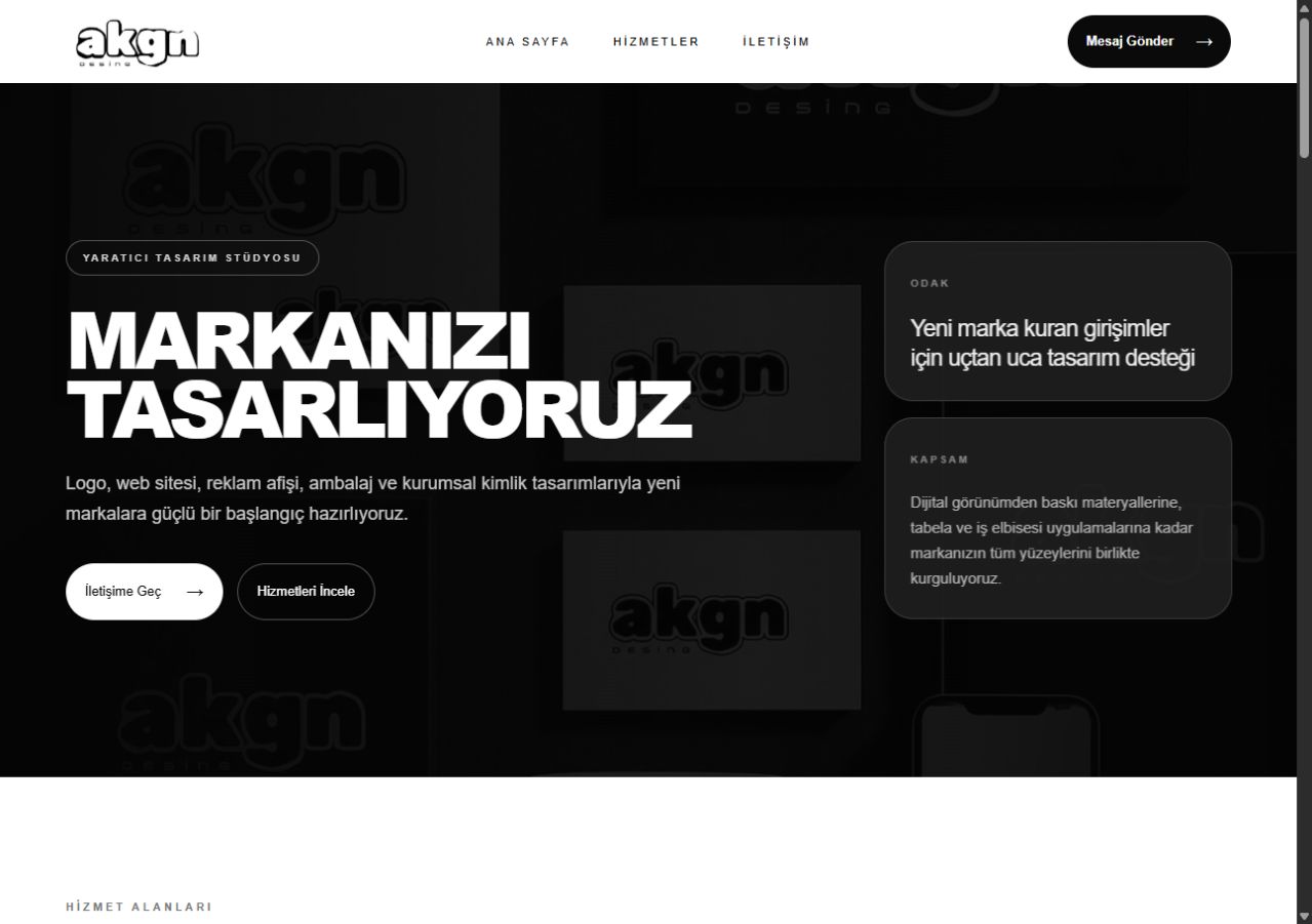 AKGN Desing yaratıcı stüdyo web sitesi ana sayfası